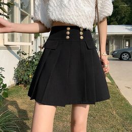 Skirts 2024 Spring Pleated Fashion Korean High Waist Solid Chic Double Breasted With Safety Shorts Y2k Skirt
