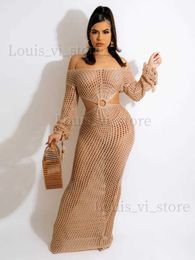 Women's Swimwear JRRY Sexy Women Knitted Dresses Deep V Neck Tassels Sleeves Crochet Dress Cover Ups Hollow Out Crocheted Beach Skirt Cover Ups T240222