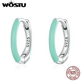 Earrings WOSTU 100% Real 925 Sterling Silver Simple Green Double Earrings for Women Fashion European Hoop Earrings Fine Wedding Jewellery