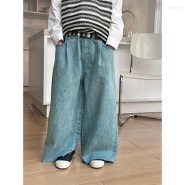 Trousers Children Pants 2024 Spring Korean Style Straight Leg Jeans For Boys And Girls Wide Fashionable Loose Casual Denim