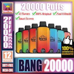 Original Bang 20000 20K Puff 20000 20K Rechargeable Disposable Smart Screen Display Vape Pen E Cigarette With 650mAh Battery 25ml Prefilled BANG BOX 18000 18K