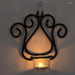 Candle Holders Home Candlestick Wrought Iron Hanging Wall Sconce Holder Shelf M6CE