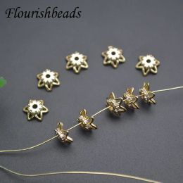 Beads 50pcs/lot 7mm Brass Gold Plated Flower Shape Paved CZ Beads Quality Bead Cap Spacer Beads for DIY Jewelry Making Supplies