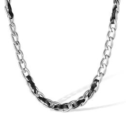 10mm 21inch Silver Stainless Steel With Leather Fashion NK Curb Chain Necklace for Mens Boys Cool Jewelry n2370