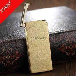 Lighters Metal Ultra Thin Fixed End Gas Inflatable Lighter Creative Retro Portable High end Gift Smoking Tool for Men YQ240222