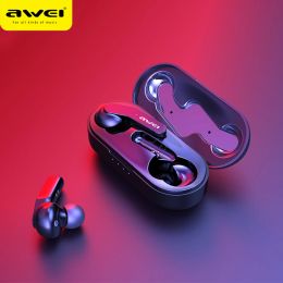 Headphones Awei TWS Bluetooth 5.0 Headphone IPX4 Wireless Earbuds Touch Control Noise Cancelling Volume Control Super Bass Sound With Mic