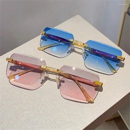 Sunglasses 2024 Rimless Rectangle Gradient Men Women Fashion Driving Sun Glasses Metal UV400 Eyewear For Travel