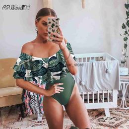 Women's Swimwear Ashgaily Black Lace Flounce Off Shoulder Swimsuit Women Sexy Bodysuit Monokini Ruffle One Piece Bathing SuitH24222