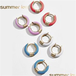 Hoop & Huggie New Fashion Simple Round Enameled Ear Cuffs Earrings For Women Summer Copper Mini Mticolor Drop Oil Circle Hoop Earring Dh1J3