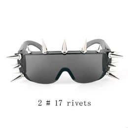 Sunglasses Luxury Brand Windproof Sunglasses Women Oversized Mirror Shades Glasses Men Metal Rivet Futuristic Female EyewearL2402