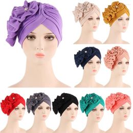 Ethnic Clothing Big Flowers Turbans For Women Bonnet Muslim Hat Fashion Chemo Cap Lady Hijabs Female Head Wraps African Headtie India