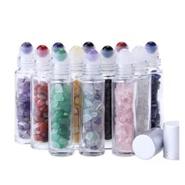 Packing Bottles Wholesale 10Ml Natural Crystal Stone Essential Oil Portable Gemstone Transparent Roller Ball Bottle Per Bottling Dro Dhrt5