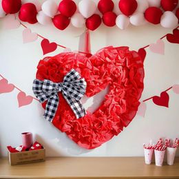 Decorative Flowers Bow Ribbon Wreath Artificial Home Decoration Sign Ornament Heart