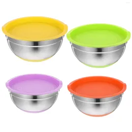 Dinnerware Sets 4 Pcs Non-slip Mixing Bowl Stainless Steel Salad Convenient Reusable Stacking Bowls With Lids