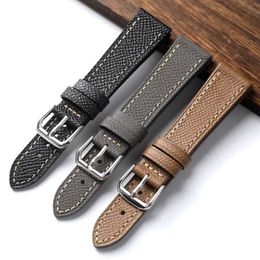 Other Watches Handmade palm grain leather strap 18 19 21 22MM brown Grey blue ultra-thin mens soft denim strap retro style J240222