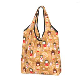 Shopping Bags Large Reusable Japanese Dolls Grocery Recycle Foldable Kokeshi Eco-Friendly Bag Washable With Pouch