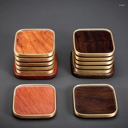 Tea Trays Ebony Pure Copper Cup Holder Household Set Ceremony Accessories Quartet Solid Wood Heat Pad Mat