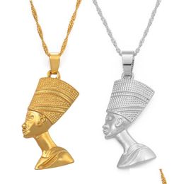 Pendant Necklaces Egyptian Queen Nefertiti For Women Girls Jewelry Gold Color Wholesale African Jewellery Choker Necklace Gift Drop Dh0Hl