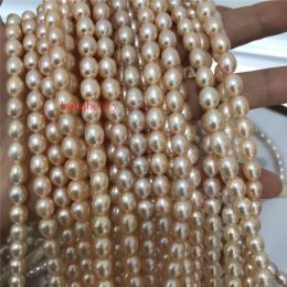 Beads wholesale 1PCS New Fashion Simple Natural rice shape 67 mm AAA pink pearl loose beads DIY 15"