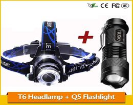 Zoom 3800LM T6 LED Headlamp Headlight Rechargeable 18650 Battery Head Lamp Q5 Mini LED Flashlight Zoomable Tactical Torch5475616