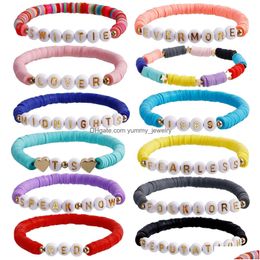 Beaded Surfer Heishi Charm Bracelets Taylor Swiftie Disc Stretch Beaded Strands Soft Clay Reputation Letter Pseras African Friendship Dhxwp