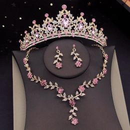 Necklaces Crystal Crown Bridal Jewelry Sets for Women Tiaras Flower Choker Necklace Set Wedding Dress Bride Jewelry Set Accessories