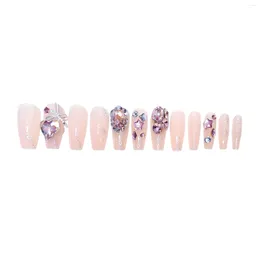 False Nails Pink Heart Rhinestone Fake Durable And Not Easy To Scratch For Beginners Nail Decoration Practise