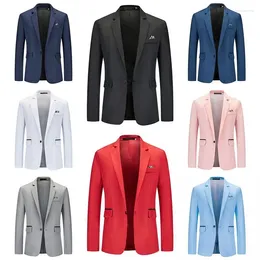 Men's Suits 8 Colors European Size Solid Color Turn-down Collar Single Button Wedding Dress Slim Fit Casual Gentlemen Clothing