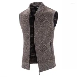 Men's Vests 2024 Standing Neck Plush Thickened Large Diamond Pattern Sweater Knitted Cardigan Vest