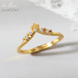 Rings LAMOON Vintage Wedding Rings 925 Sterling Silver Ring Princess Crown CZ Diamond K Gold Plated Engagement Proposal Ring RI062
