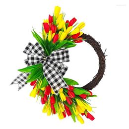 Decorative Flowers Artificial Tulip Wreath Flower Wreaths For Spring Rustic Door Fake With Natural Rattan Circle Wedding Wall