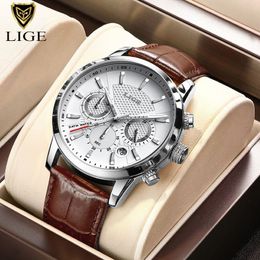 2021 LIGE Watches Mens Top Brand Luxury Clock Casual Leathe 24Hour Moon Phase Men Watch Sport Waterproof Quartz Chronograph Box tf284C