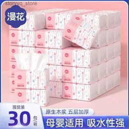 Tissue Boxes Napkins 3Packs Toilet Paper 5Layers Thicken Virgin Wood Pulp Kitchen Napkins Wettable Disposable Facial Tissues Extractable Paper Tissue Q240222