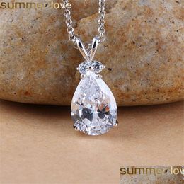 Pendant Necklaces New Crystal Teardrop Pendant Necklace For Women Colorf Cubic Zirconia Cute Rabbit Sier Chain Trendy Jewelry Drop Del Dh0B1