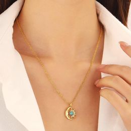 Pendant Necklaces Opal Sun Moon Necklace Woman Ins Wind Clavicle Chain Birthday Holiday Gift