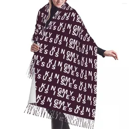 Scarves Stylish Jesus Is My King Tassel Scarf Women Winter Warm Shawl Wrap Female Catholic Christian Faith