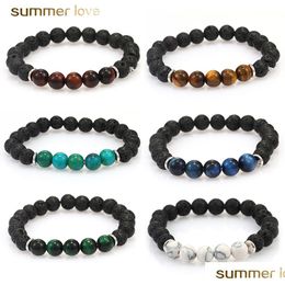 Beaded New Handmade 8Mm Lava Stone Tiger Eye Beaded Bracelet For Men Elastic Natural Healing Nce Yoga Fashion Jewelry Gift Dhgarden Dhsji