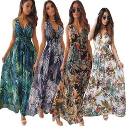 Basic Casual Dresses 2023 Summer New Chiffon Womens Sexy Backless Pants Fashion V-neck Sleeveless Pulling Temperature Tie Dyed Dress J240222