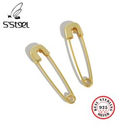 Earrings S'STEEL Safety Pin Earrings Hoop For Women Korean 18K Gold Earings Pendientes 925 Sterling Silver Earrings Minimalist Jewelry
