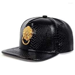 Ball Caps Fashion Snapback Men Flat Baseball Cap Golden Lion Loop Multi Color Figure PU Leather Hip Hop Punk Casual Street Trend