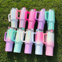 Holographic glitter shimmer BPA free 40oz blank sublimation coffee stainless steel tumbler vacuum insulated mug with handle for Customised gifts