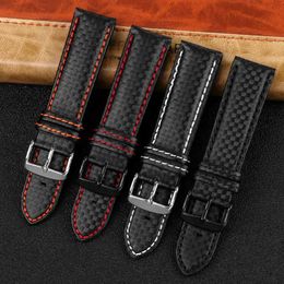 Other Watches Genuine leather bracelet carbon fiber particle watch strap 18mm 20mm red orange splicing watch strap 21mm 22mm 23mm 24mm watch strap J240222