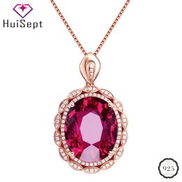 Pendants HuiSept Classic Silver 925 Necklace Jewelry Oval Shape Ruby Zircon Gemstones Pendant Rose Gold Ornament Wedding Party Wholesale