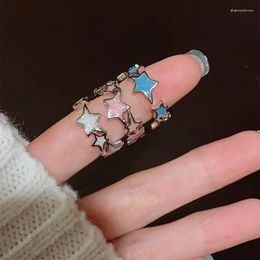 Cluster Rings Exquisite Y2K Geometric Star Sweet Zircon Open For Women Girls Fashion Party Jewellery Finger Accessories Gift