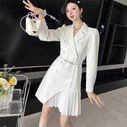 Prado high-end pleated stitching suit dress women's brand-name clothing, girls' triangle logo fashion French dress, shopping and dating dress