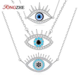 Pendants TONGZHE Evil Eye women Necklace 925 Sterling Silver Blue Eye Clavicle Chain Necklace Accessories Jewelry Gift For Girl