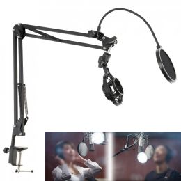 Accessories Microphone Scissor Arm Stand Holder Desktop Universal Shockproof Adjustable Mic Mount Bracket with Pop Philtre Table Clip