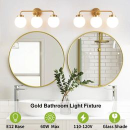 Wall Lamp Modern Golden Glass Bathroom Milky White Lampshade LED AC85-260V Suitable For Home Indoor Mirror