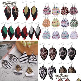 Dangle & Chandelier Women Fashion Pu Leather Earring Personalized Design Leopard Famingo Zebra Stripes Miti-Layer Jewelry S Dhgarden Dhqhl