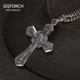 Necklaces Genuine Sterling Sier Christian Cross Necklace Men and Women Vintage Antique Prayer Religious Pendant Jewellery